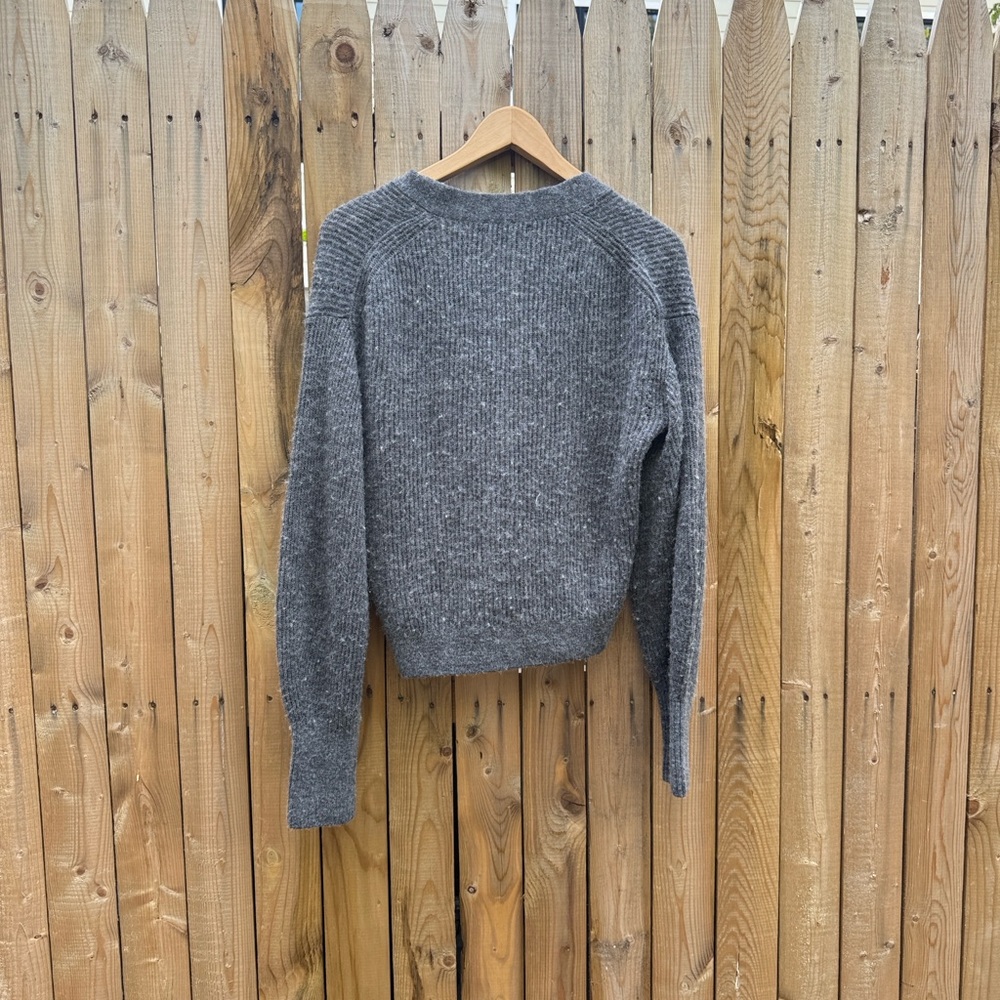 Quince Gray Ribbed V-Neck Button Cardigan - Picture 9 of 9